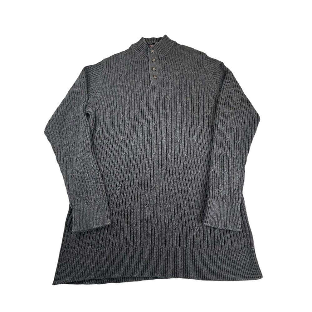 Oak Hill Heavy Chunky Knit Henley Sweater Men's 2XLT 2XL Tall Gray Buttons